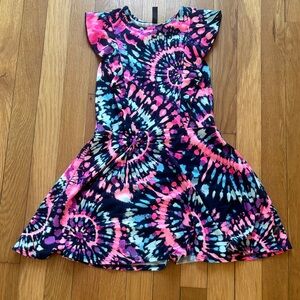Vibrant Pixielane Tie-Dye Kids Dress in Pink and Blue kids size 6